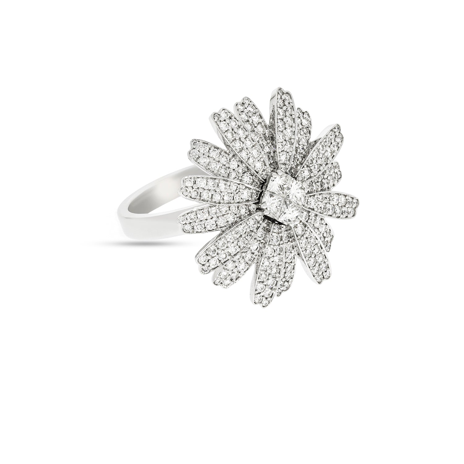 Milgrain Flower Halo Diamond Engagement Ring with Round Cut Diamond in 14KT  White Gold | With Clarity