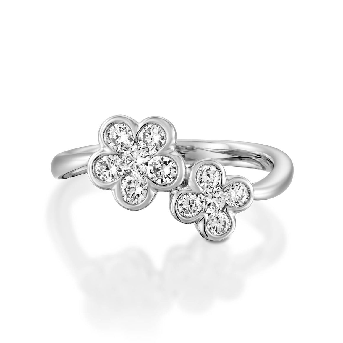 RNH668WC-18k White gold double diamond flower ring
