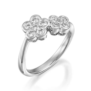 RNH668WC-18k White gold double diamond flower ring