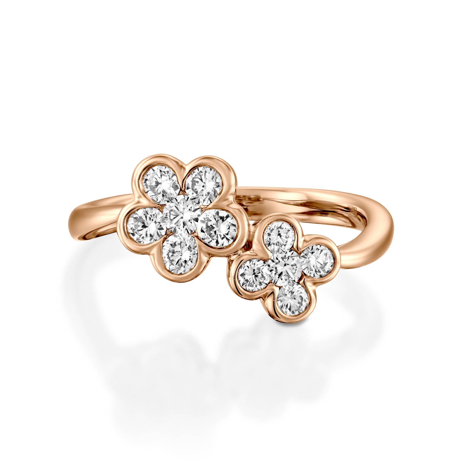 18K Rose Gold Diamond Clover Ring