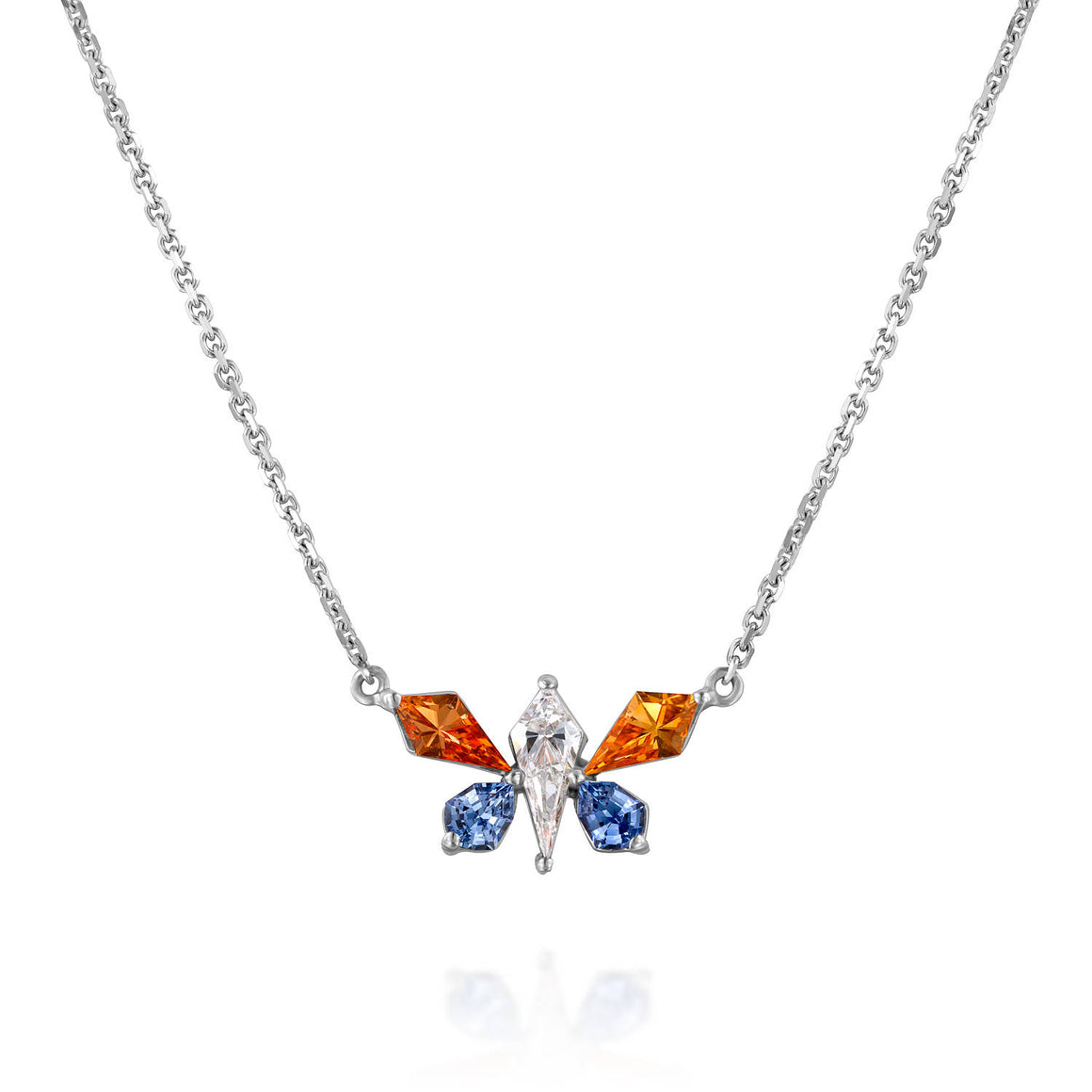 PBT502-Sapphire pave diamond butterfly pendant necklace