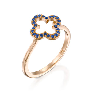 RVC401SA-0.2 Carat gold clover lucky love ring blue sapphire