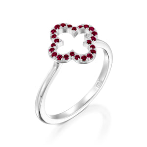 RVC401-18k Rose Gold Lucky Love Ring, Red Ruby